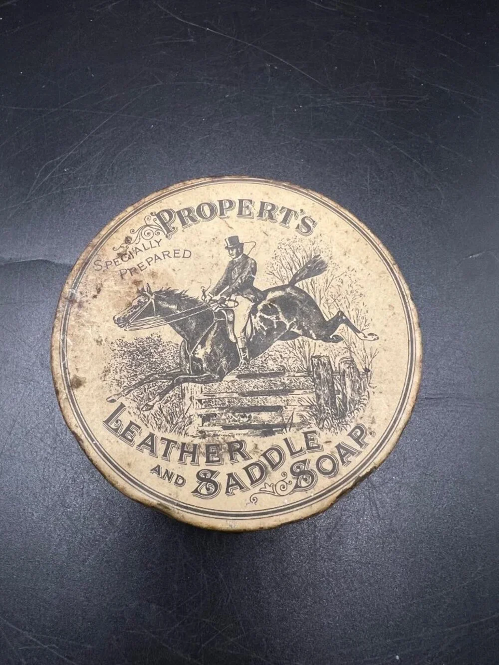 Properts Leather And Saddle Soap Tin Vintage England Battersea Rusty Crusty